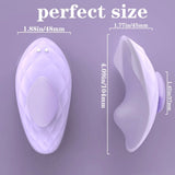 Myvelvettouch Lover Panty Vibrator with measurements on a purple background