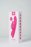 Pink Myvelvettouch Rabbit Clitoral Stimulation and G-spot Slapping Vibrator with packaging on a white background