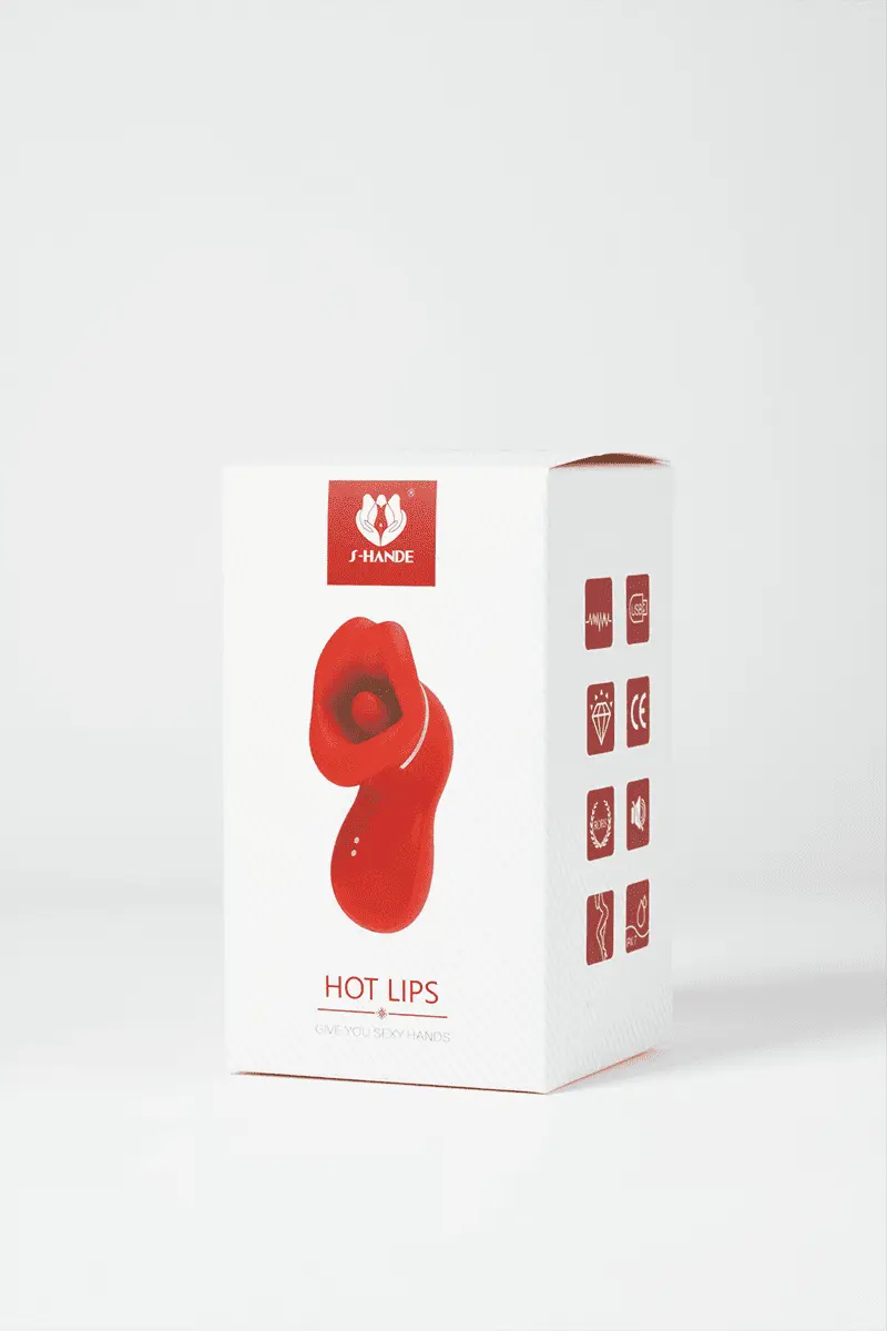 Myvelvettouch Sexy Red Lips Sucking Tongue Licking Vibrator and its package