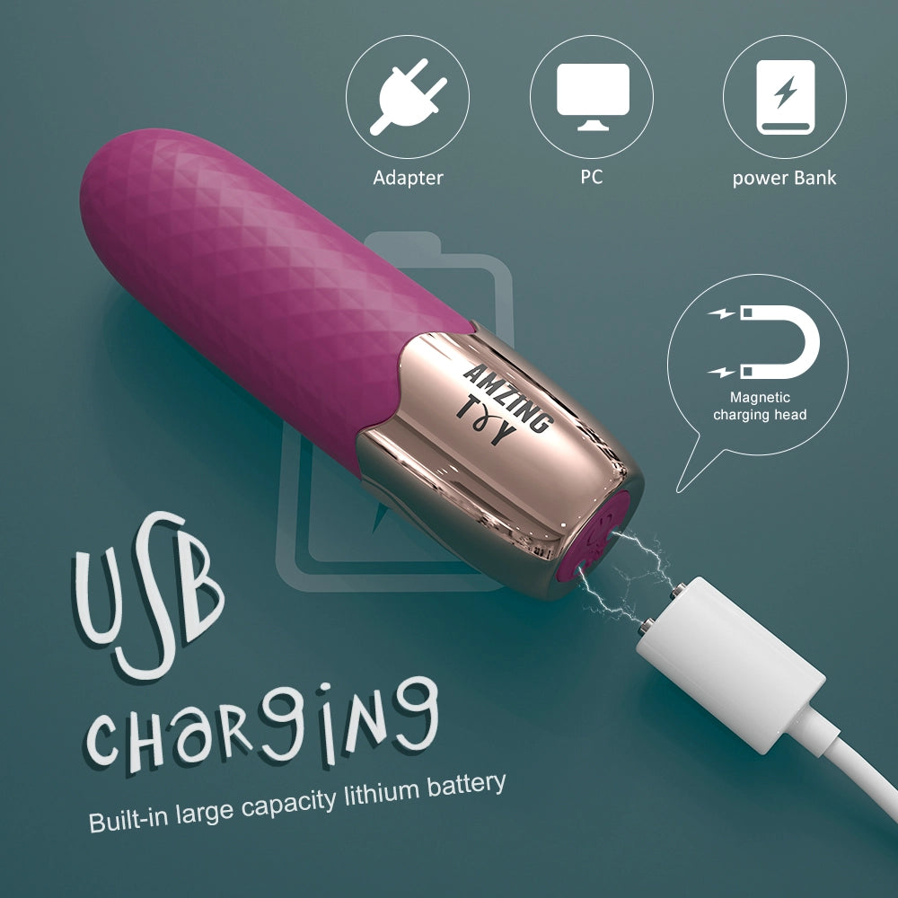 Myvelvettouch wine rose and golden bullet vibrator with USB charging cable on a teal background