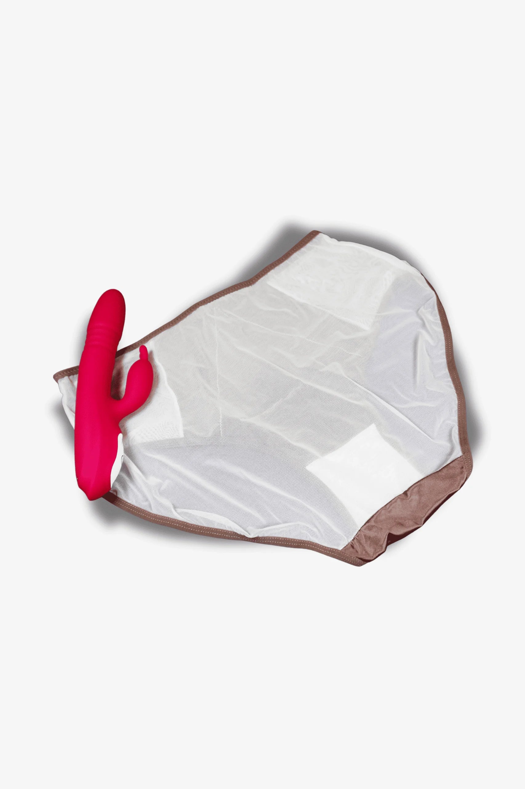 French Lace Panties Rose Gold with a pink vibrator on a white background