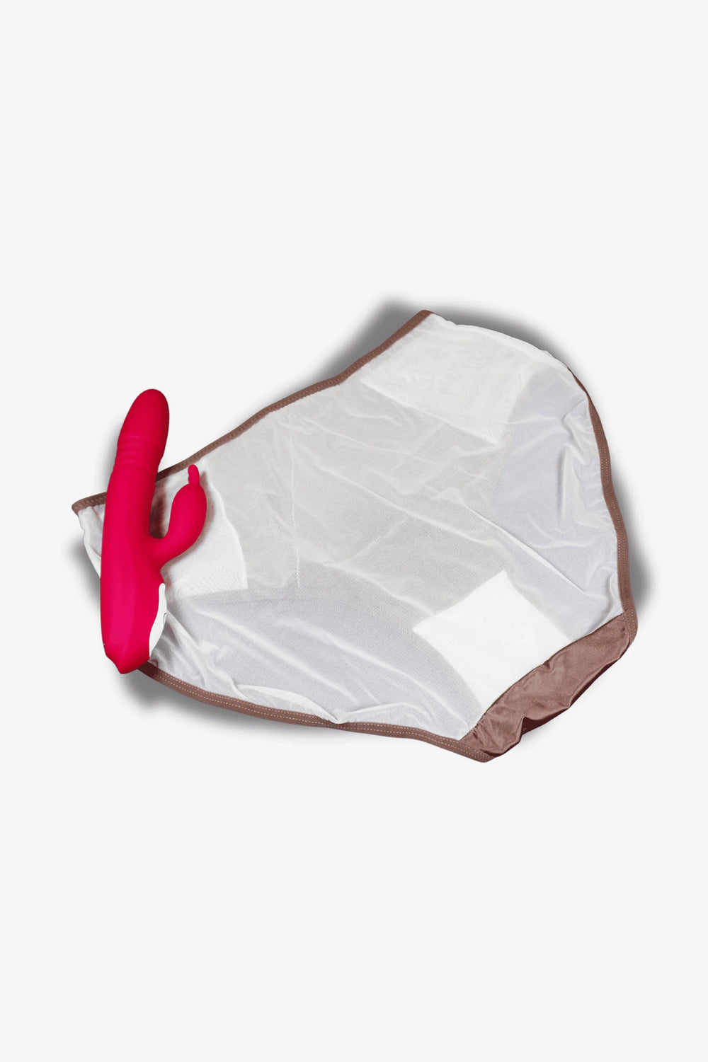 French Lace Panties Rose Gold with a pink vibrator on a white background