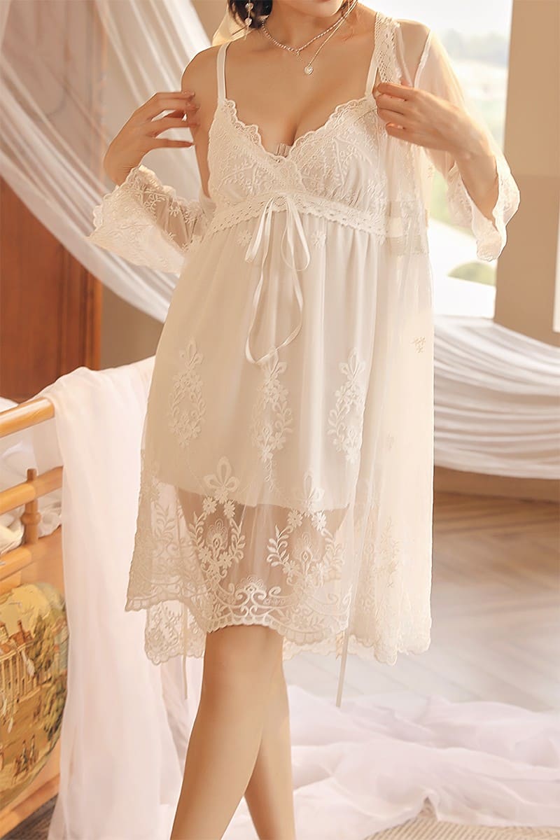 French Lace Suspender Nightdress Two Piece Set