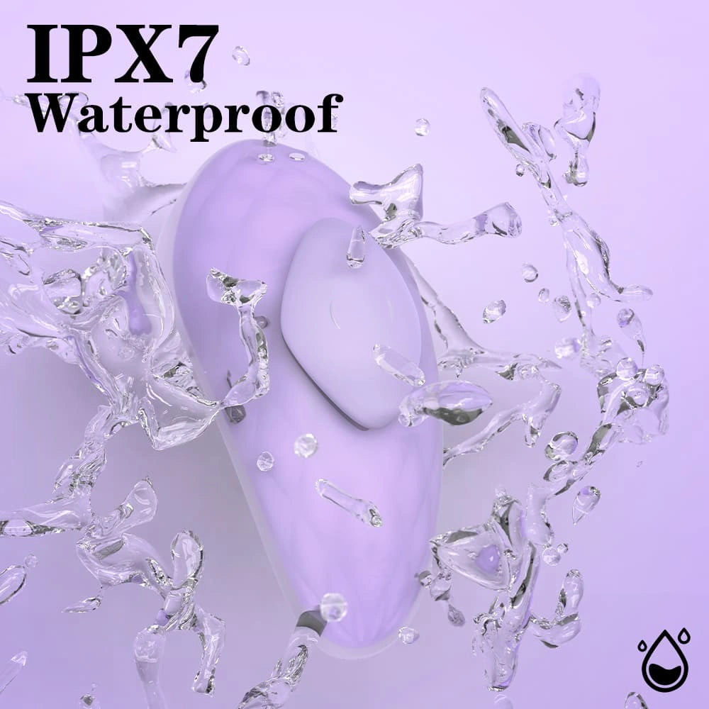 Myvelvettouch Lover Panty Vibrator with water splashes and 'IPX7 Waterproof' text on a purple background