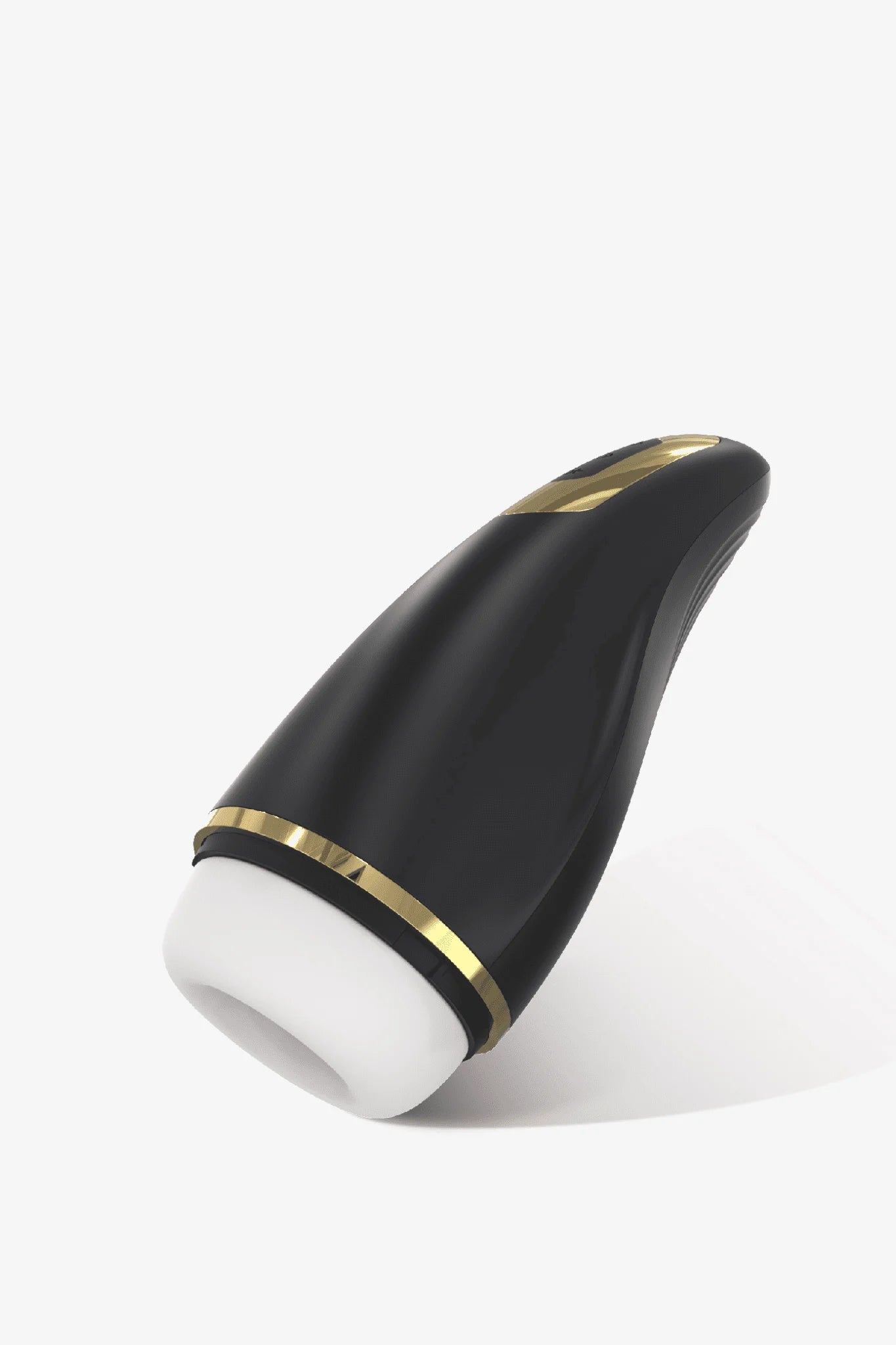 Black and gold Myvelvettouch Automatically Electric Aircraft Masturbator Cup with a white base on a white background