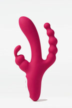 Pink Myvelvettouch Dual Stimulation Rabbit Vibrator with Anal Beads and Vaginal Insertion on a white background