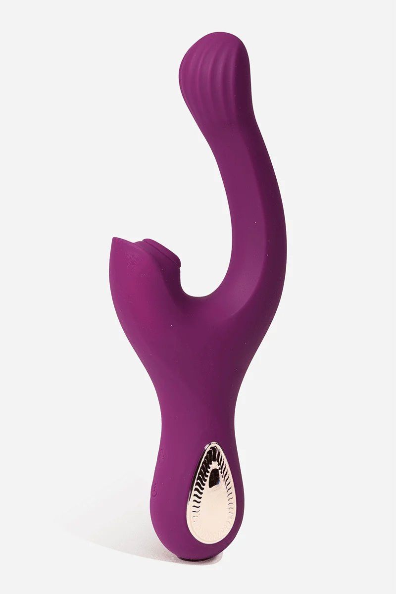 Myvelvettouch Elegant Purple G-Spot and Clitoral Sucking Vibrator 2-in-1 with a white logo on a white background Main image