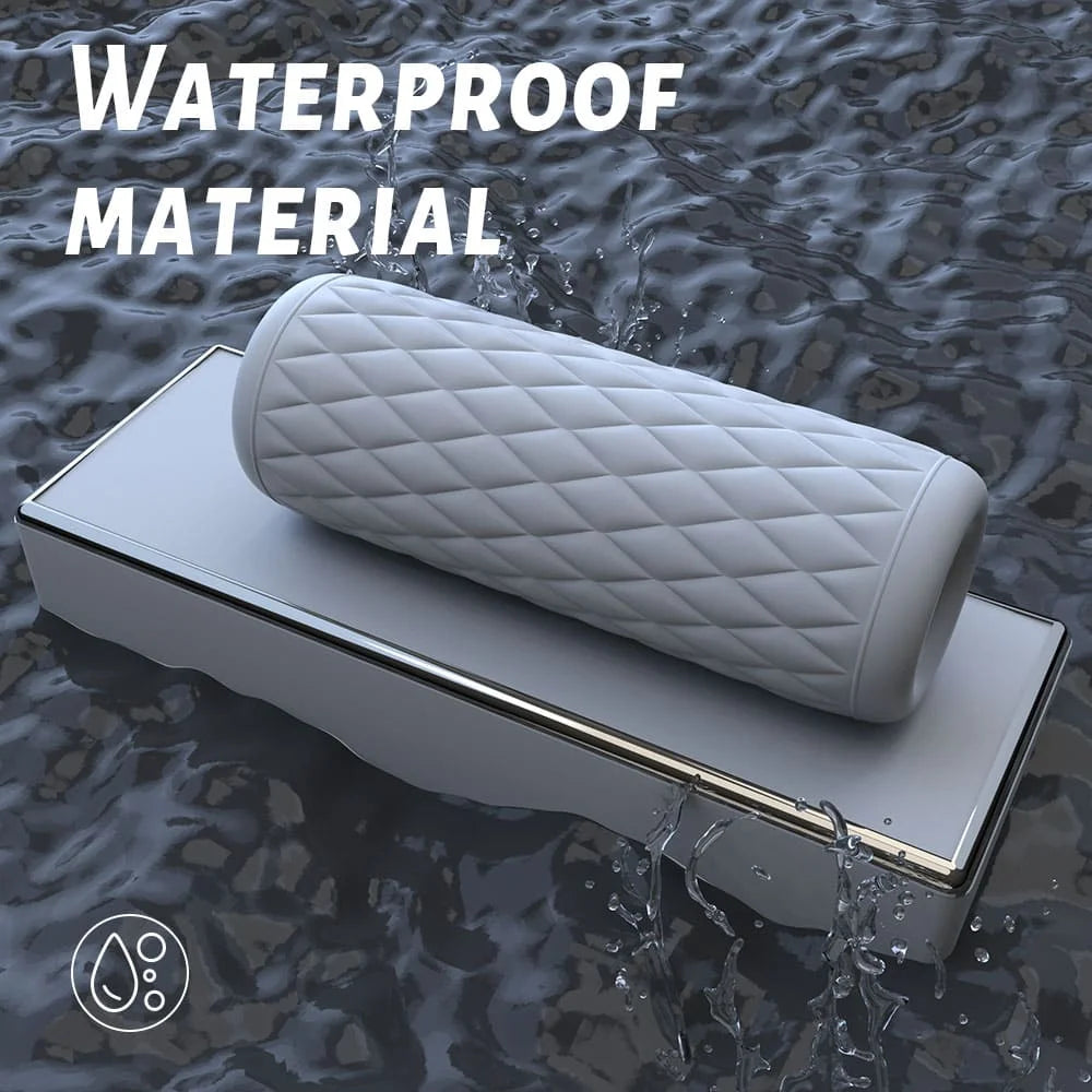 Myvelvettouch Heated Masturbation Cup with waterproof material feature on a water background