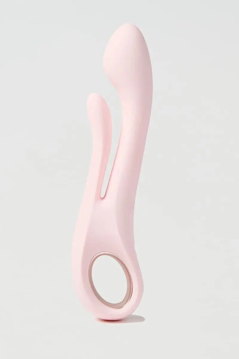 Pink Myvelvettouch Multifunctional Clitoral Stimulator Dual Head Vibrator on a light gray background