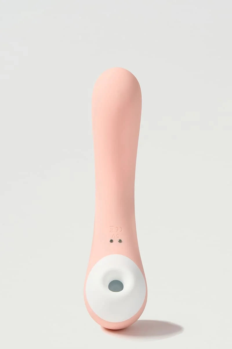 Pink and white Myvelvettouch Portable 2-in-1 Female Sucking and Vibrator on a light gray background Main image