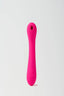 Pink silicone Myvelvettouch Portable Clitoral Suction and Vibrator 2-in-1 on a white background