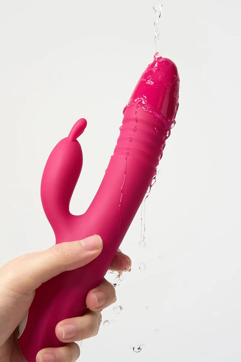 Myvelvettouch Rabbit Clitoral Stimulator and Thrusting Vibrator in the waterproof test.