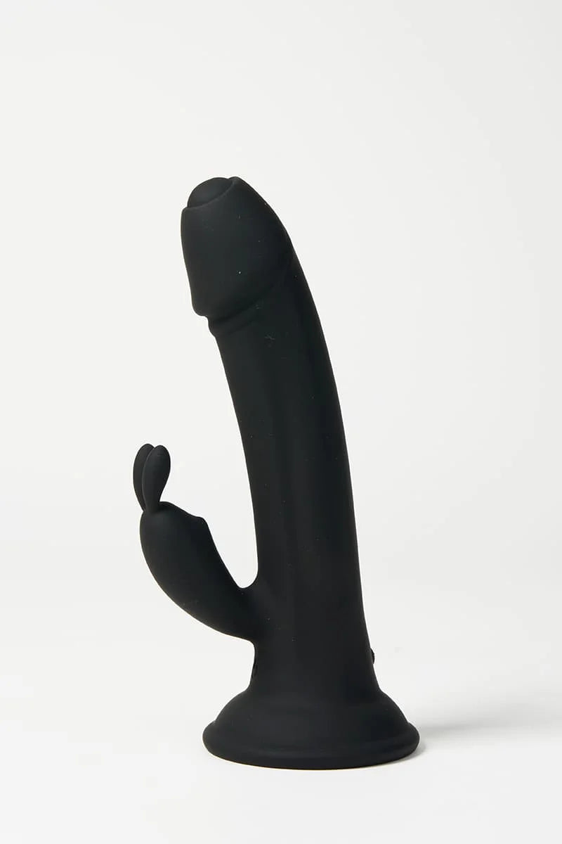 Black silicone Myvelvettouch Rabbit Suction Cup Dildo on a white background Main image