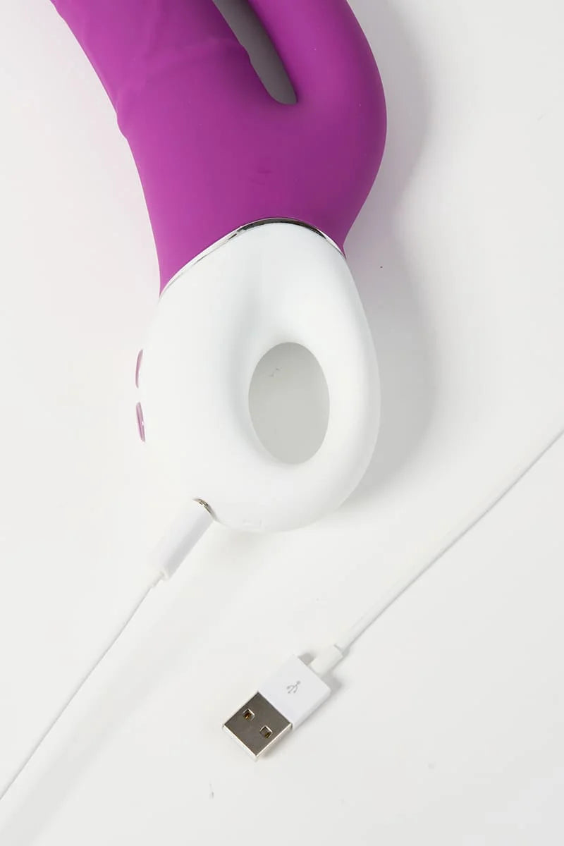 Myvelvettouch Realistic Dildo with G-spot Vibration and Anal Prostate Anal Plug Vibration with a USB cable on a white background
