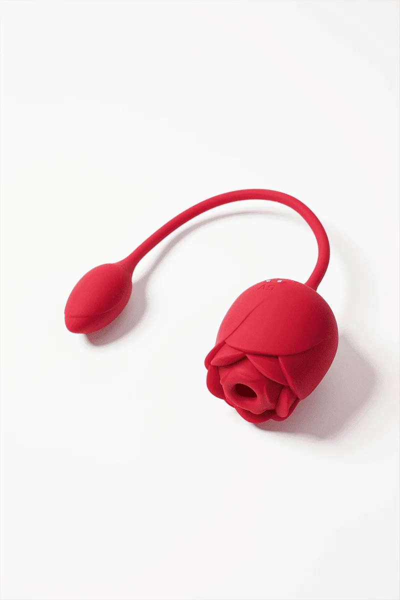 Myvelvettouch Rose 3-in-1 Sucking and Beating Egg Vibrator on a white background