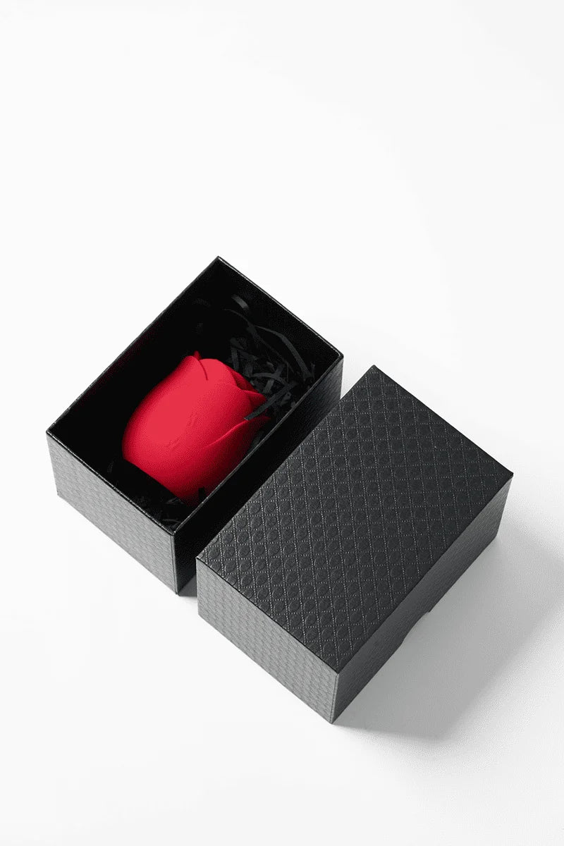 Myvelvettouch Rose Toy Clitoris Sucking and Slapping Massager in a black textured box on a white background