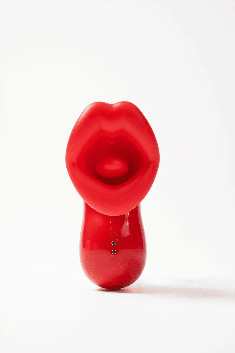 Myvelvettouch Sexy Red Lips Sucking Tongue Licking Vibrator on a white background