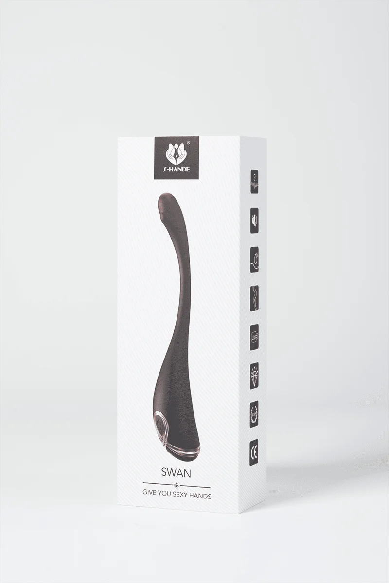 Product packaging for Myvelvettouch Swan Neck G-spot Stimulator Vibrator with a white background