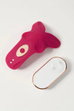 Pink Myvelvettouch Remote control sex toys Panty Vibrator with a white electronic remote control on a light gray background