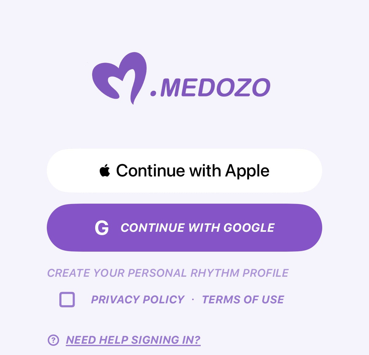 MEDOZO App home screen showing personalized wellness states and guidance options