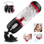 Black and red Suction Cup Automatic Sucking Vibration Voice Aircraft Cup with accessories on a white background