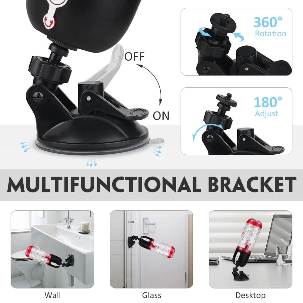 Multifunctional bracket with various application scenarios of Suction Cup Automatic Sucking Vibration Voice Aircraft Cup on a white background