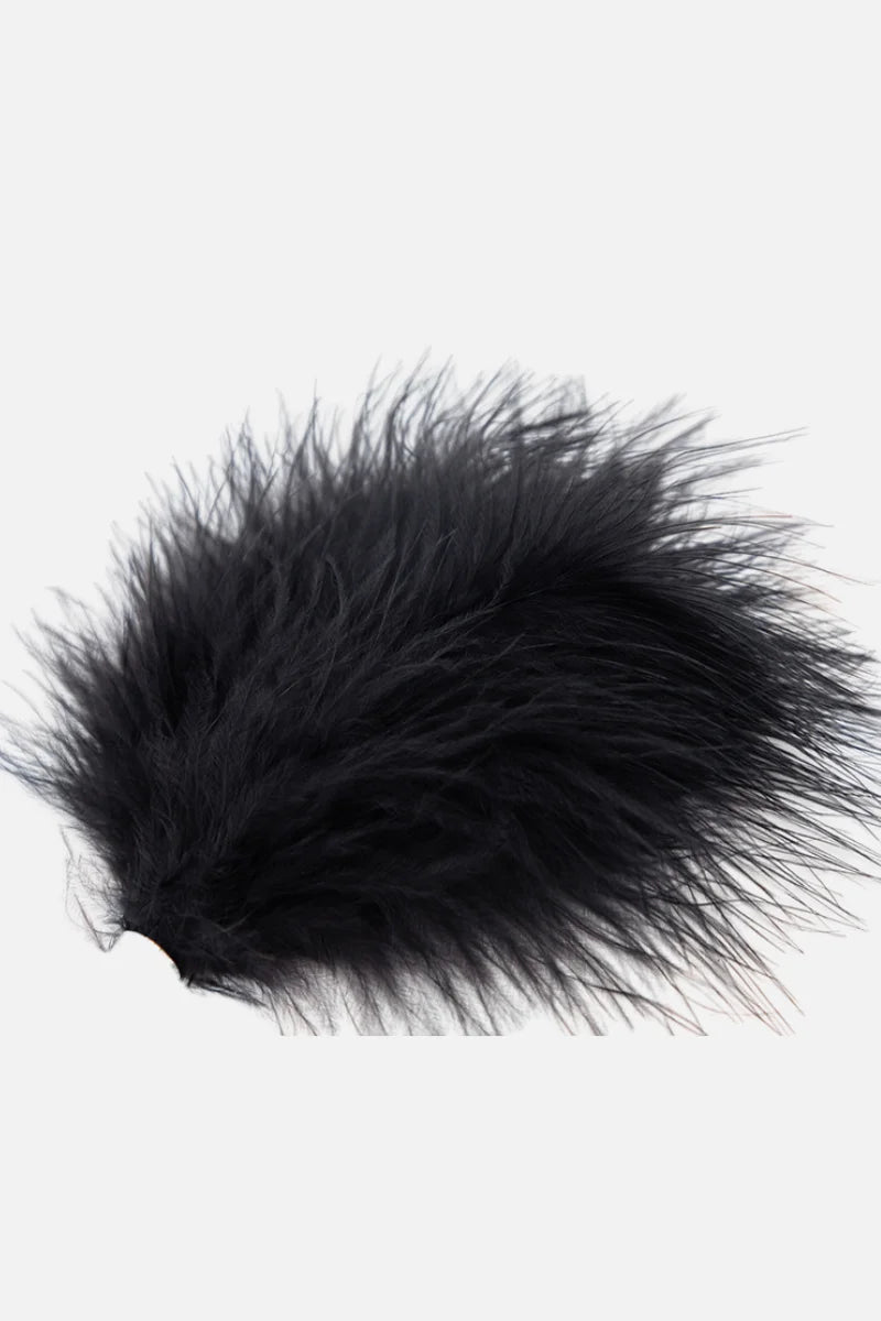 Black feathered teaser on a white background