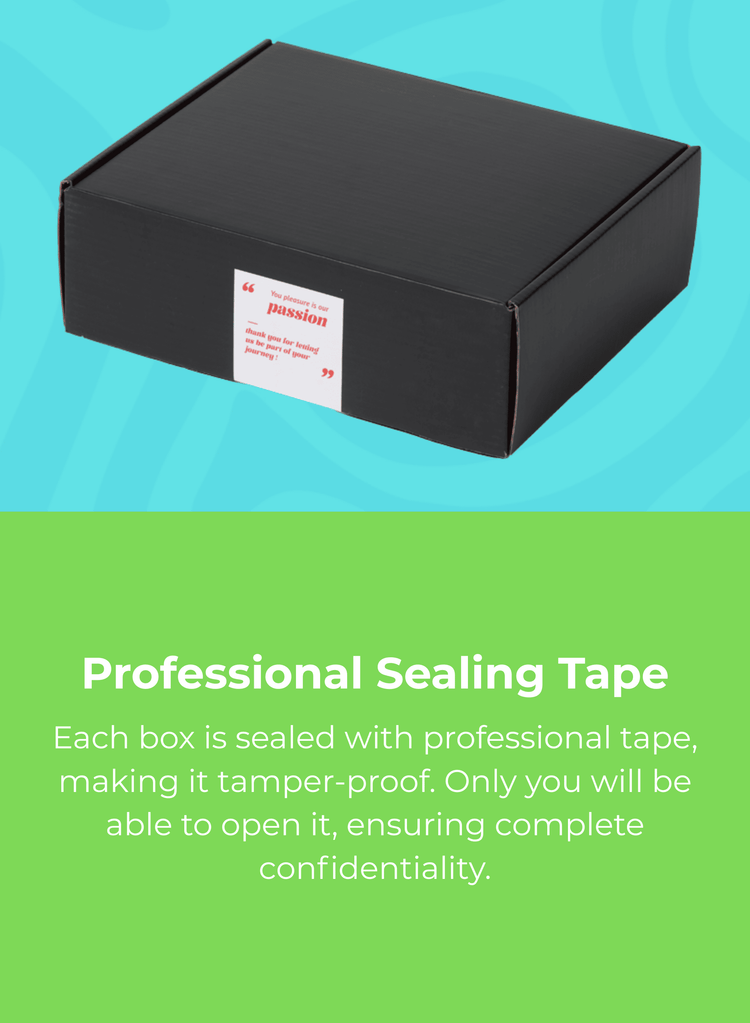 Black box with a sealing tape label on a blue and green background