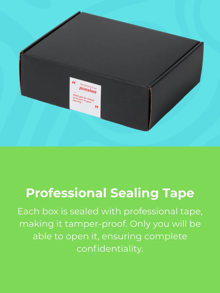Black box with sealing tape on a blue and green background