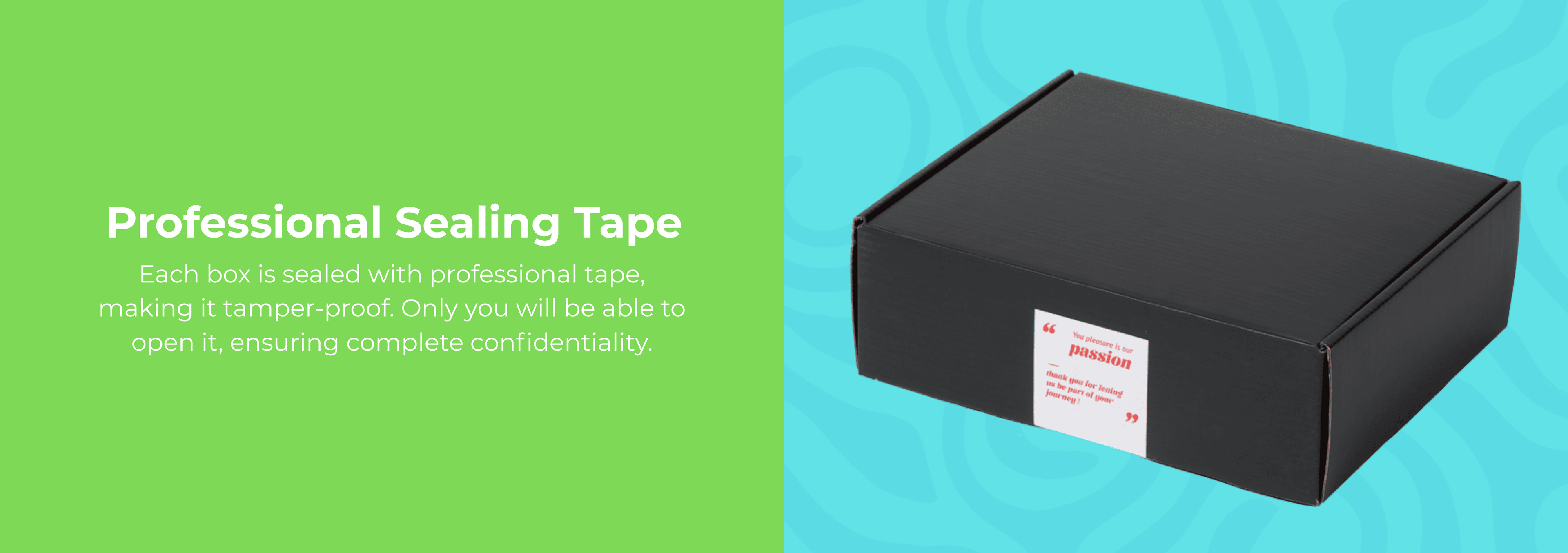 Black box with professional sealing tape on a green and blue gradient background