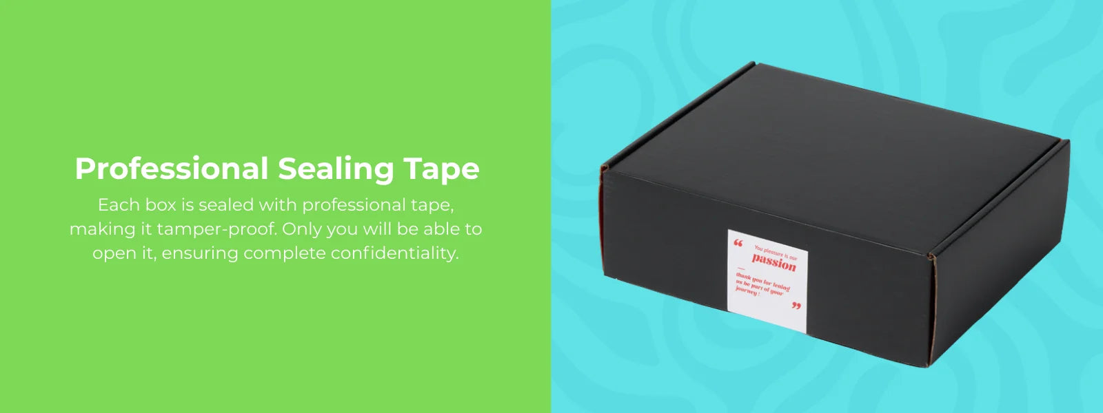 Black box with professional sealing tape on a green and blue gradient background